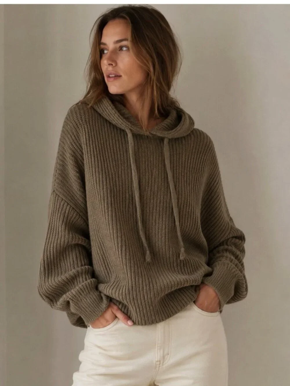Jenni Kayne Hooded Sweater Baby Alpaca Wool Relaxed Knit Olive Green Womens XXL - Picture 1 of 8